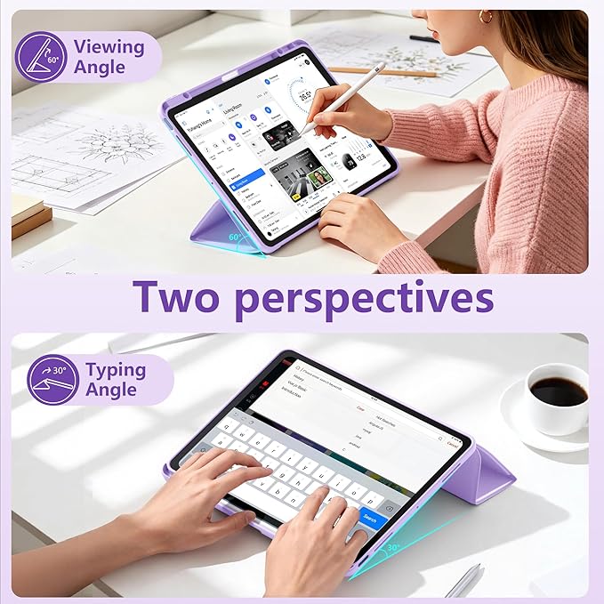 Wenlaty for iPad Air 13 Inch Case M4/M3/M2 (2026/2025/2024) with Pencil Holder, Slim Trifold Stand Protective Cover for iPad Air 13 Case with Transparent Back, Auto Wake/Sleep -Lavender Purple