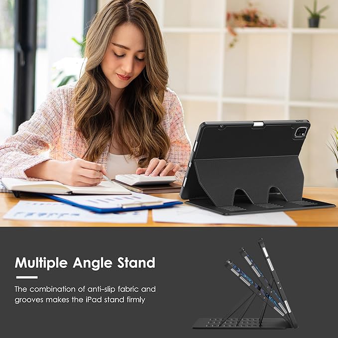 VIKESI Case for iPad Pro 12.9 6th / 5th / 4th / 3rd Generation Case 2022/2021/2020/2018,Multiple Angles Magnetic Stand Cover,Shockproof Soft Back,Pencil Holder,and Auto Sleep/Wake,Black
