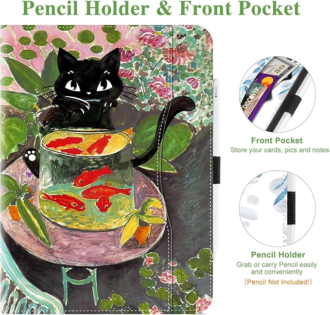 Vimorco for iPad Air M4/M3/M2 11 Inch Case 2026,for iPad Air 5th/4th Generation Cases 10.9-inch, for iPad Pro 11 Inch Case 4th/3rd/2nd/1st Generation Pencil Holder/Hand Strap/Pocket, Fish Black Cat