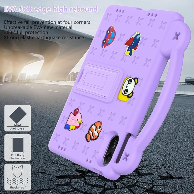 AKABEILA Compatible with Xiaomi Redmi Pad 2 2025 11 inch Tablet Case, Kids Friendly Universal Lightweight Shockproof Protective Case with Shoulder Strap & Stand Handle Light Purple