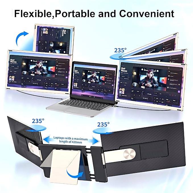 CIDETTY Laptop Screen Extender Monitor Portable, 15.6" FHD Monitor Extender Detachable Monitor for Laptops, Triple Laptop Monitor Extender compatiable with Windows, Mac, Android, Chrome, Switch & PS