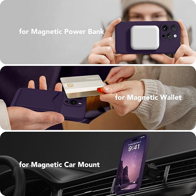 Magnetic for iPhone 13 Pro Max Case, Compatible with MagSafe, [Full Camera Protection][Screen Protector] Silicone Shockproof Protective Phone Case for iPhone 13 Pro Max 6.7", Deep Purple