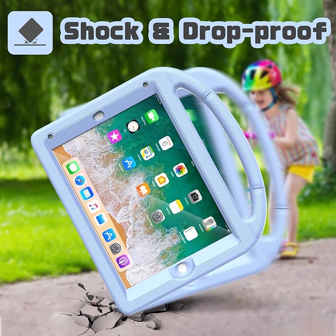 YIHE Shockproof Kids Case for iPad 6th/5th Generation (9.7 inch, 2018/2017), iPad Air 2/1 & Pro 9.7 | Durable Protective Cover with Built-in Screen Protector & Stable Stand, Light Blue