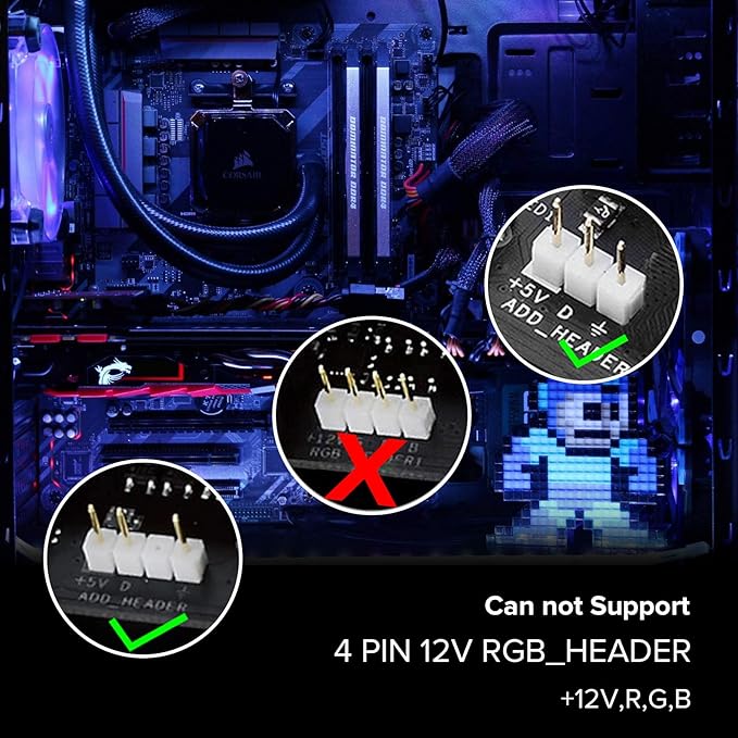 BTF-LIGHTING WS2812B IC PC Light Strip 4PCs 19in Individually Addressable for 5V 3Pin LED Headers for Asus Aura,Gigabyte RGB Fusion, MSI Mystic Light
