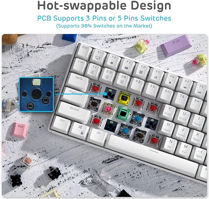 RK ROYAL KLUDGE RK96 90% 96 Keys BT5.0/2.4G/USB-C Hot Swappable Mechanical Keyboard, Wireless Mechanical Keyboard with Magnetic Wrist Rest, Blue Backlight (Blue Switch)