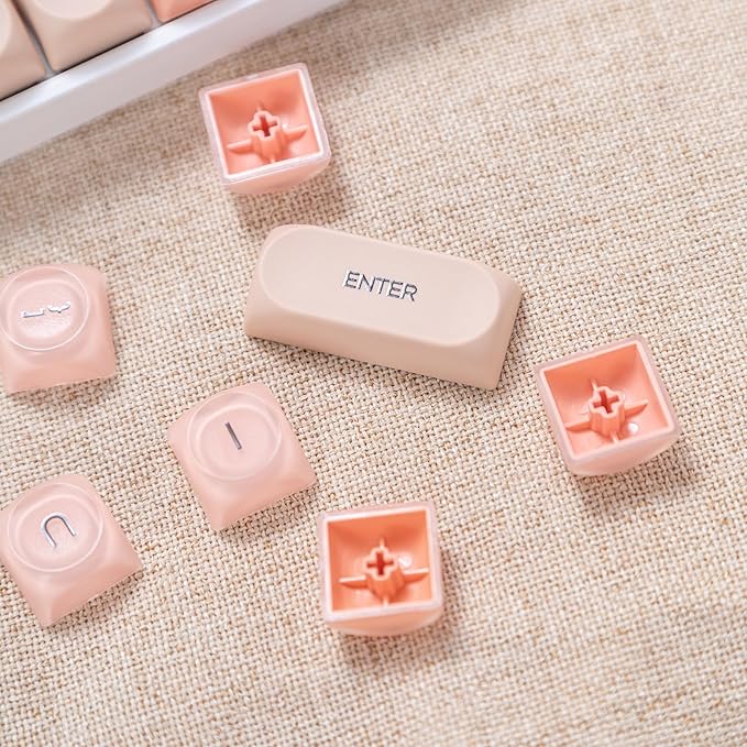 Guffercty kred HOA Profile Keycaps Set 132 PCS - PBT Cute Keycaps 75 Percent Compatible with Cherry MX Switch 60% 65% 75% 100% Mechanical Keyboards for Gaming & Office (Beige Liquid Foundation)