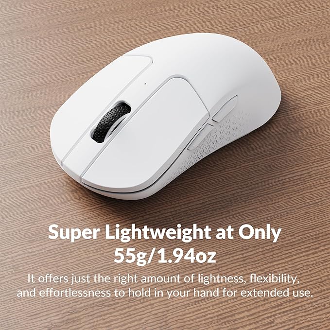 Keychron M3 Mini Wireless Optical Mouse, Bluetooth 5.1/2.4 GHz/Wired Gaming Mouse, Programmable PixArt 3395 Sensor with up to 26,000 DPI/ 650 IPS, Lightweight Ergonomic for Windows Mac Linux - White