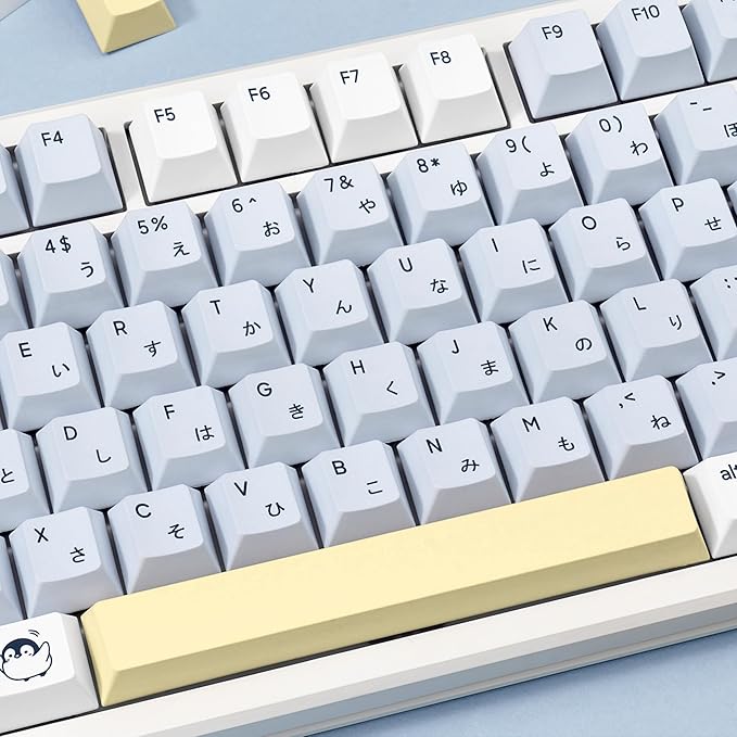 134 Keys Blue&White Penguin Keycaps - Cute PBT Japanese Keycap Cherry Profile Dye Sublimation - Custom White Key Cap for Cherry Gateron MX Switches Mechanical Gaming Keyboard