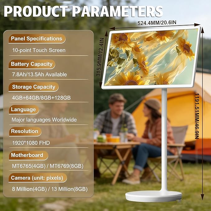 1080p/4k Smart Portable Wireless Touch Screen TV on Wheels,Portable Touch Screen Monitor,8+128G,with 21.5in/27in/32in Large Display 21.5in