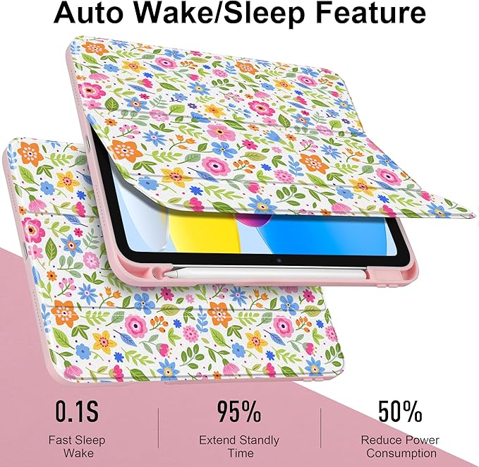 Case for iPad Air 13 inch 2026 M4 2025 M3 2024 M2 Release Slim Lightweight Shockproof Cute Printed Cover with Clear Back TPU Edge Pencil Holder Trifold Stand Auto Wake Sleep, Ditsy Floral