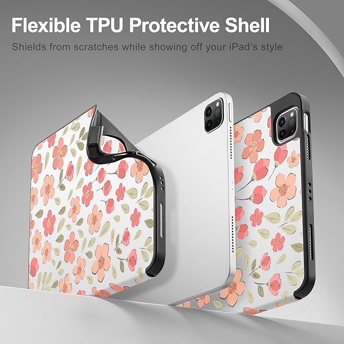 May Chen Case for iPad Pro 11 inch (4th, 3rd, 2nd & 1st Gen) 2022 2021 2020 2018,Trifold Stand with Auto Wake/Sleep Soft TPU Protective Stand Back Cover, Pink Small Flowers