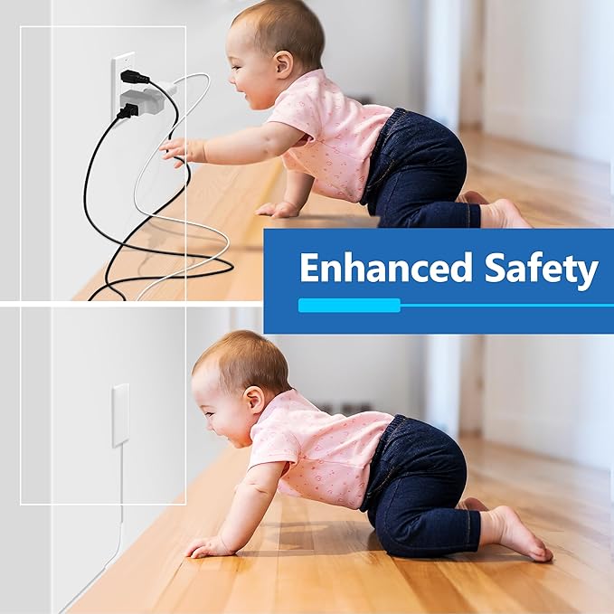LIDER Outlet Extender with 3 Receptacles, 12W USB Type-A, and USB Type-C, USB Port, Ultra-Thin Wall Plate Plug with Cord Extender, 3-Outlet Power Strip, Flat-Face, ETL-Listed, 3ft Cord, White, 2 Pack