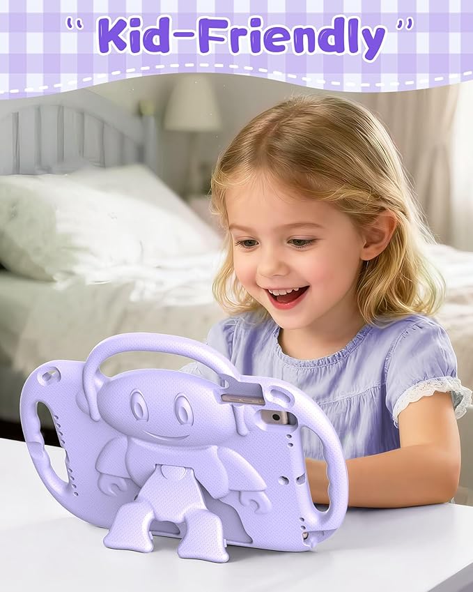 Kids Case for iPad 5th/6th Generation (9.7 inch, 2017/2018) & iPad Air 1/2 9.7" & Pro 9.7, Durable Shockproof Lightweight Kids Cover with Shoulder Strap/Handle/Kickstand, Light Purple