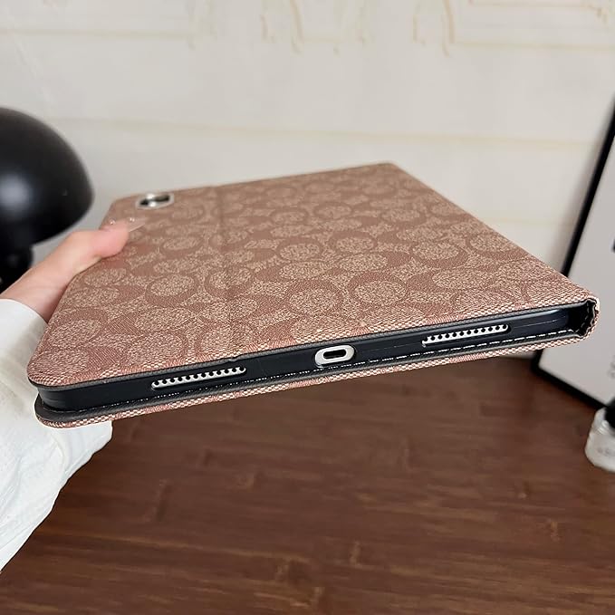 Brown Designer PU Leather Case for iPad 11th Generation 11-inch (2025, A16) & iPad 10th Generation 10.9-inch (2022), Soft TPU Back Cover with Pencil Holder, Multi-Angle Stand, Auto Sleep/Wake Function