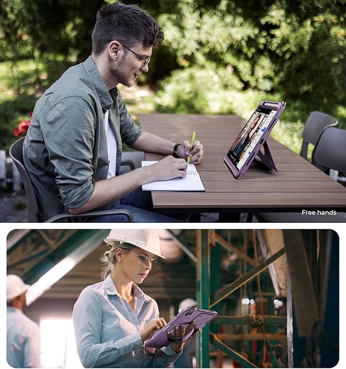 Dexnor Case for iPad Pro 11 inch 4th/3rd/2nd/1st Gen (2022/2021/2020/2018),Rugged Protective Case with 360° Rotating Hand Strap & Stand & Screen Protector&Pencil Holder Shockproof Bumper Cover,Purple