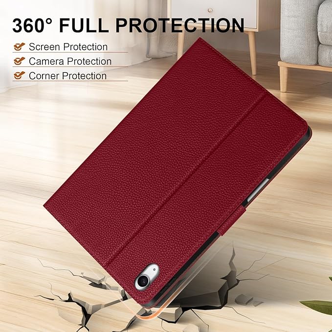 Genuine Leather Case for iPad Air 11" M4 2026/M3 2025/M2 2024, 5th/4th Gen 10.9" | with Pencil Holder and Adjustable Stand, Magnetic Closure, Auto Wake/Sleep Cover | Wine Red