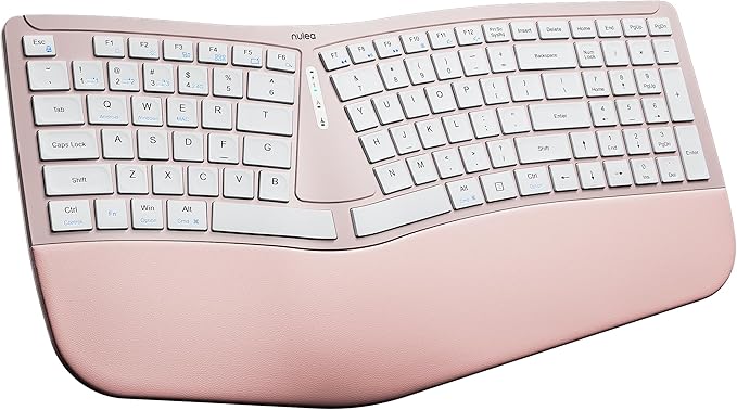 Nulea RT07B Wireless Ergonomic Keyboard - Split Keyboard, Wrist Rest, Natural Typing, Bluetooth and USB Connectivity, USB-C Rechargeable,Compatible with Windows Mac (Silver White)