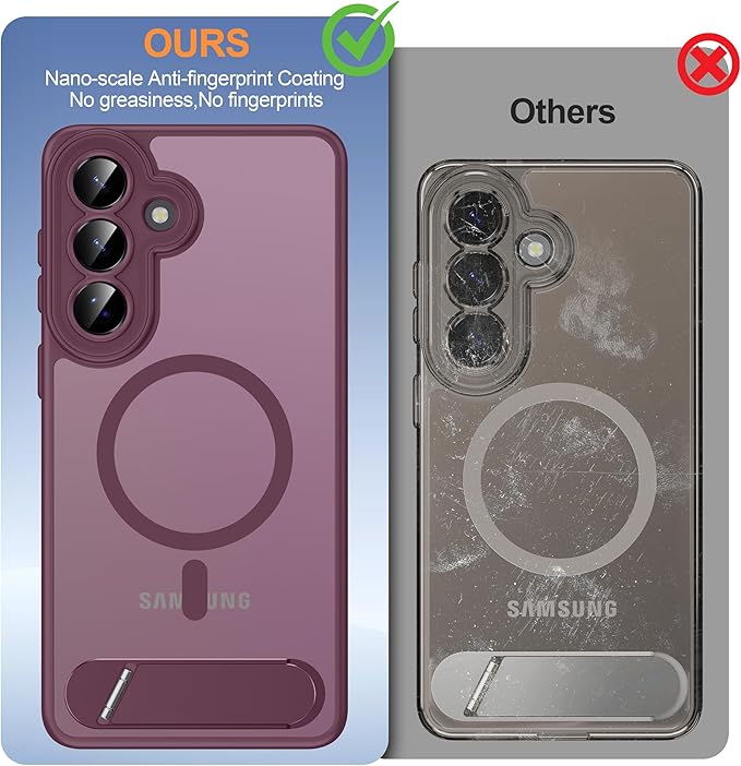 Magnetic for Samsung Galaxy S26+ Plus Case, [Compatible with MagSafe][Full Camera Protection][Built-in Invisible Kickstand] Translucent Matte Phone Case for S26 Plus 6.7" - Wine Red