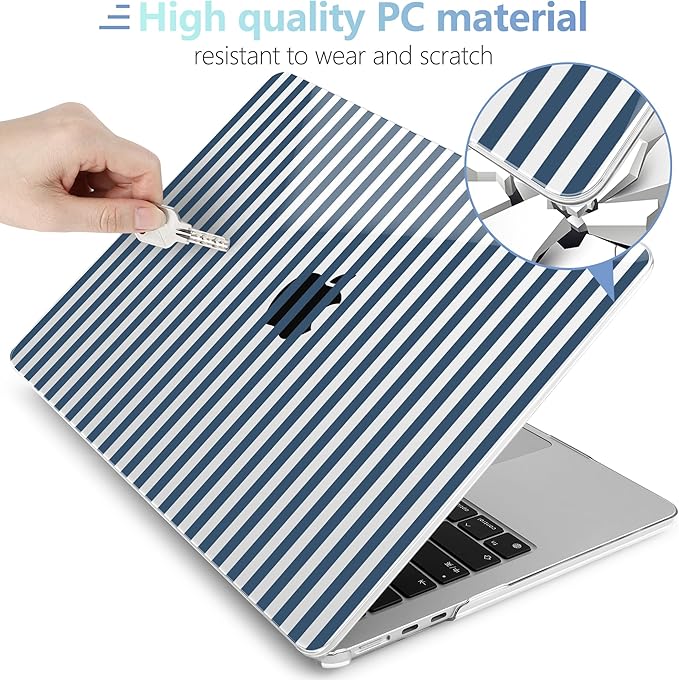 MEEgoodo Case for M5/M4/M3/M2 MacBook Air 15 inch Case 2026 2025 2024 2023, Laptop Shell Fit Model (A3448/A3241/A3114/A2941) for MacBook Air 15.3-inch, Navy Blue Stripes