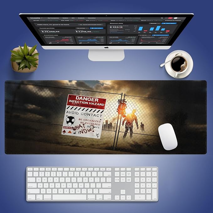 Extra Large Gaming & Office Mouse Pad (31.5" x 11.8") with Durable Stitched Edges – Zombie Dead Man Walking in Dark Danger Scary Scene Halloween Infection Design, Extended XXL Desk Mat