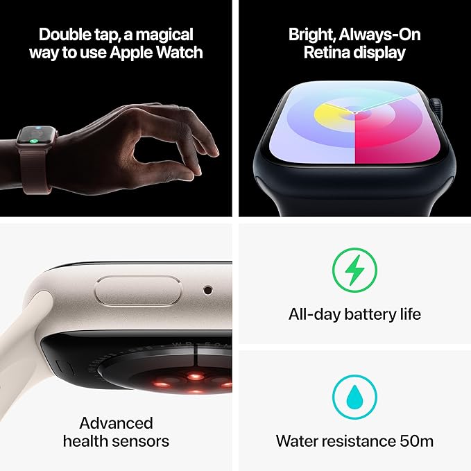 Apple Watch Series 9 [GPS 45mm] Smartwatch with Midnight Aluminum Case with Midnight Sport Band M/L. Fitness Tracker, Blood Oxygen & ECG Apps, Always-On Retina Display