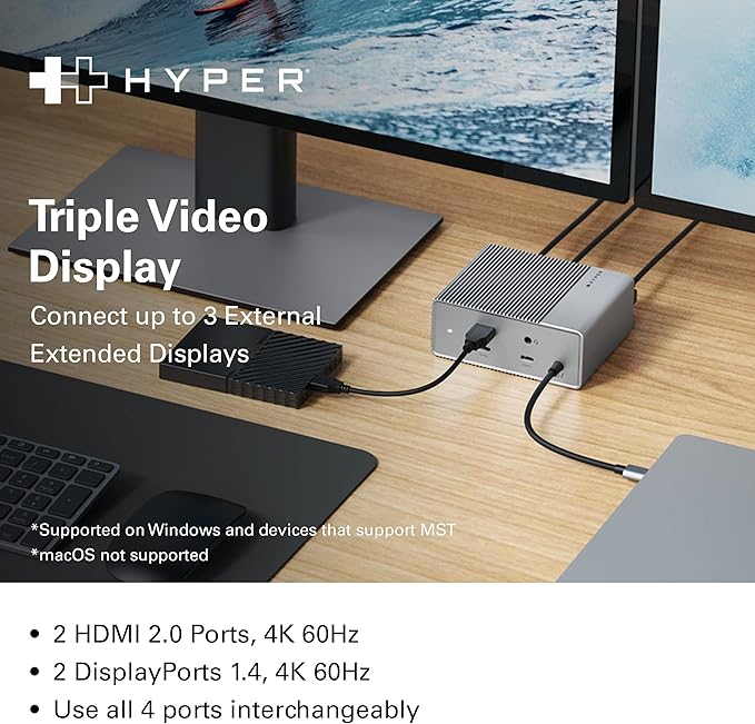 HyperDrive USB-C & Thunderbolt 4 GEN2 12-in-1 Docking Station, 100W PD for MacBook Pro/Air, iPad, PC, 4K USB C Triple Display, 10Gbps, Gigabit Ethernet