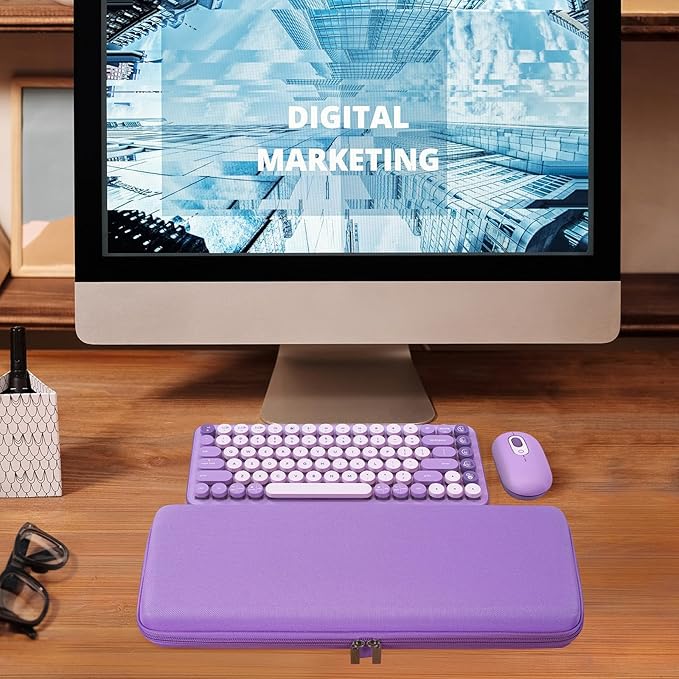 GEEKRIA Keyboard and Mouse Combo Case, Hard Shell Travel Carrying Bag for Compact 84 Key Low Profile Gaming Keyboard, Compatible with Logitech POP Keys, Nuphy Air75, LOFREE Flow84 (Purple)