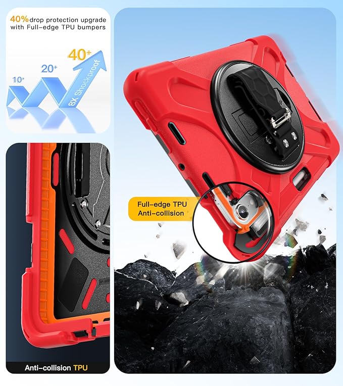 BRAECN for iPad mini 7(A17 Pro)/ 6 case 2024/2021 8.3 inch Heavy Duty Shockproof Protective with Pencil Holder Screen Protector 360°Rotating Stand Handle Full Body Cover Shoulder Strap Kids Friendly