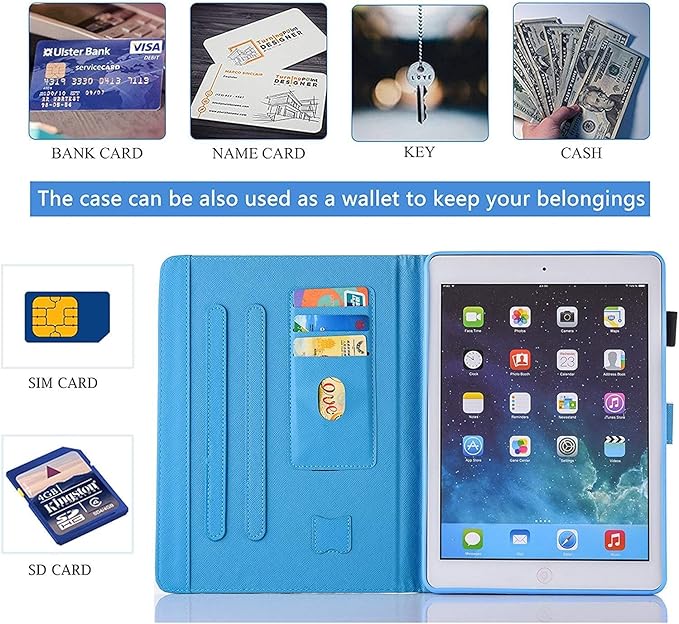 for iPad 9.7 inch Case iPad 6th/5th Generation Case 2018 2017, PU Leather Folio Stand Cute Protective Cover for iPad 9.7 inch/Pro 9.7/Air 2/Air 1, Auto Sleep/Wake, Peacock