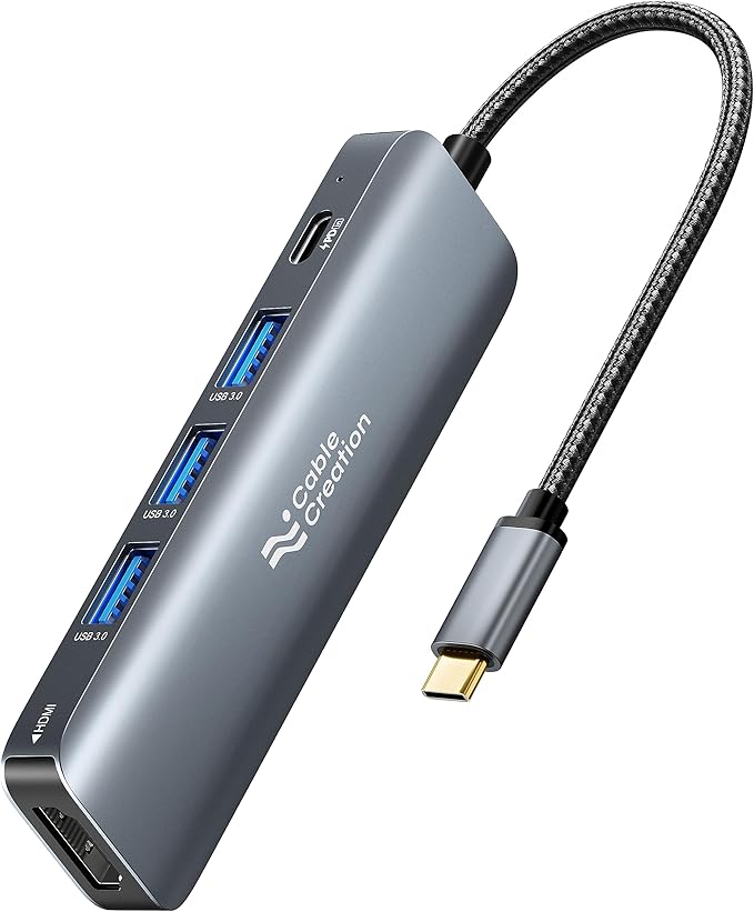 USB C Hub, CableCreation 5-in-1 USB C to HDMI Multiport Adapter, 100W PD, 3 USB 3.0 Ports for MacBook Pro, MacBook Air M1/M2, iPad Pro, Surface Pro, XPS