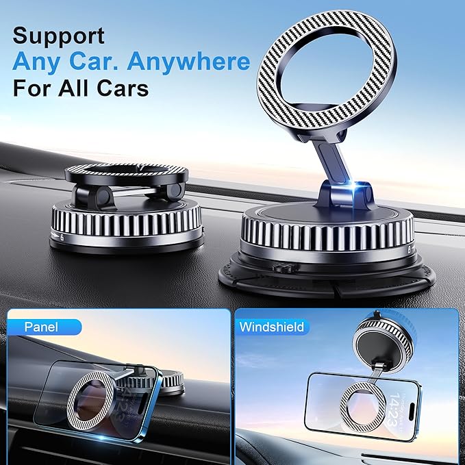 Car Phone Holder for Magsafe [2026 89+LBS Suction & 3700gf Magnetic] 360° Adjustable cell Phone Mount, Phone Holders for Your Car Dashboard & Windshield with Dash Accents for iPhone 17-12 Series