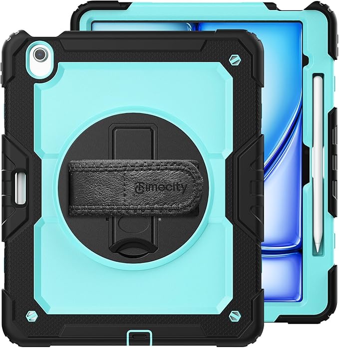 timecity for iPad Air 13 Inch Case M4 2026/ M3 2025/ M2 2024, 360° Rotating Stand, Pencil Holder & Wireless Charging, Shockproof with Screen Protector & Shoulder Strap - for Designers, Blue