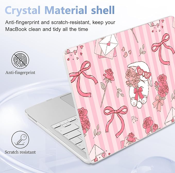 Case for 2026 MacBook Neo 13-inch Laptop with Liquid Retina Display, Release Model A3404, Sturdy Plastic Hard Shell Case + Keyboard Cover + Trackpad Film + Dust Plug, Roses & Rabbit & Stripe