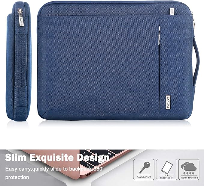 LANDICI 360° Protective Laptop Sleeve 11.6 Inch for Surface Pro 7 8 9/Laptop Go 2 3, MacBook Air 11, Small Computer Bag Carrying Case for 11-12 Inch Chromebook, Slim, Shockproof, Waterproof, Blue