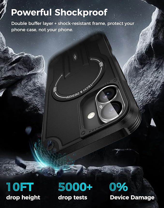 Goton for iPhone 16 Plus Case with Privacy Tempered Glass Screen Protector & Camera Lens Protector, Compatible with MagSafe, Invisible Kickstand, Shockproof Phone Cover for iPhone 16Plus, Black