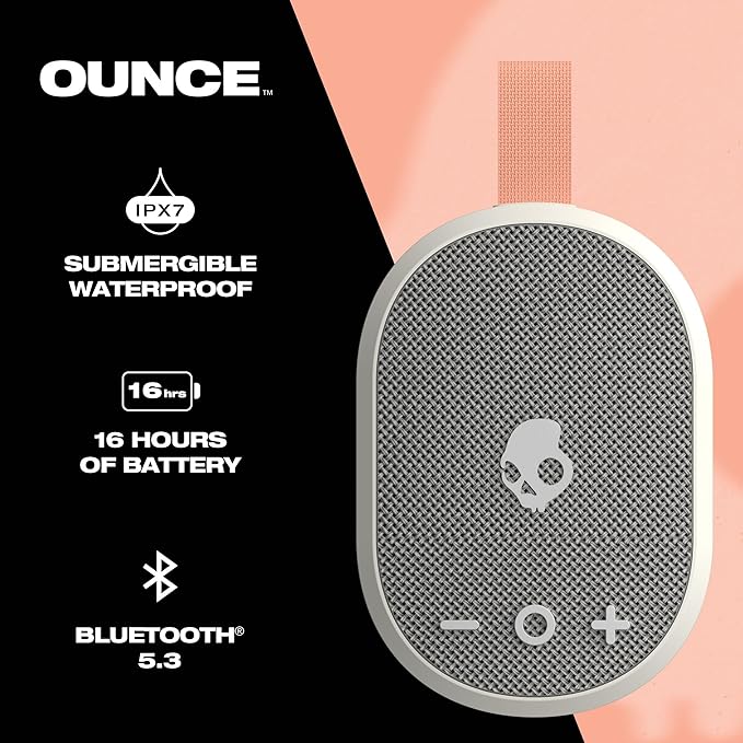 Skullcandy Ounce Wireless Bluetooth Speaker - IPX7 Waterproof Mini Portable Speaker with 16 Hour Battery, Downward Firing Passive Radiator, and Ballistic Nylon Carry Strap