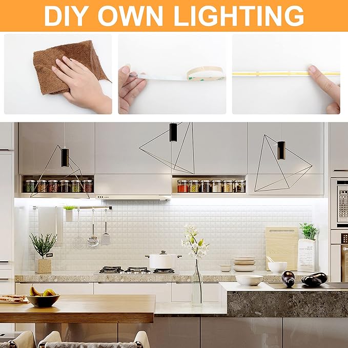 AXMOTUT White COB LED Strip Light, Dimmable 32.8ft/10m LED Light, 6000K Daylight White 3200 LEDs High Lumen LED Tape Lights CRI 90+ with RF Remote and UL Power for Bedroom,Kitchen,DIY Home Decoration