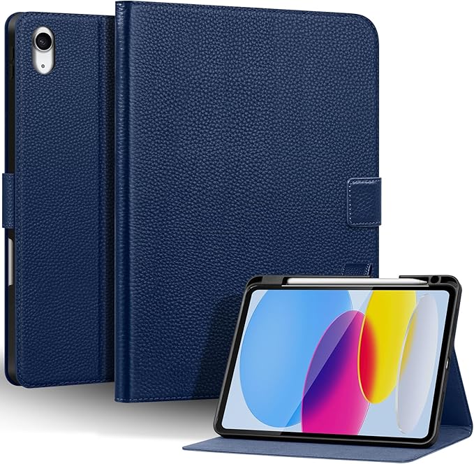 Genuine Leather Case for iPad 11th Gen 11" (2025/A16) & 10th Gen 10.9" (2022) | Slim Protective Cover with Adjustable Stand, Magnetic Closure, Auto Wake/Sleep, Premium Leather | Blue