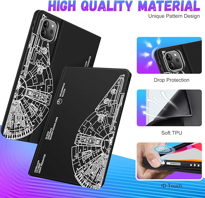 Uppuppy for iPad Air 11 inch (M2/M3) Case, Air 5th/4th Generation 10.9, Pro 11'' Case Cute Kids Women Girls Girly Folio Black Pencil Holder Cover for iPad Air 11 2024/2025, 10.9 2022 2020, Pro 11