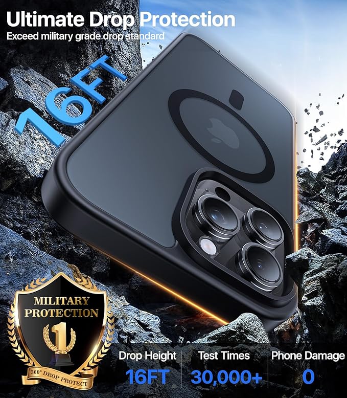 Magnetic for iPhone 16 Pro Max Case[Compatible with MagSafe][Military-Grade Drop Protection][Anti-Yellowing]Shockproof Protective Translucent Matte Cover for iPhone 16 Pro Max Phone Case,Black