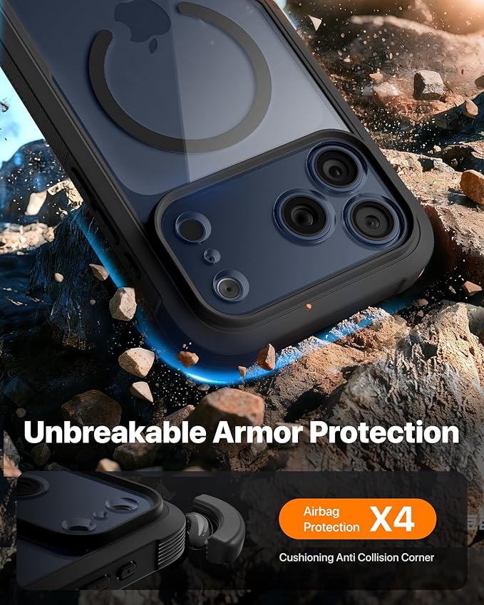 Diaclara Magnetic Designed for iPhone 17 Pro Max Case Full Body Bumper,[Compatible with MagSafe] Military Drop Proof Cover with Built-in Touch Sensitive Anti-Scratch Screen Protector, Black