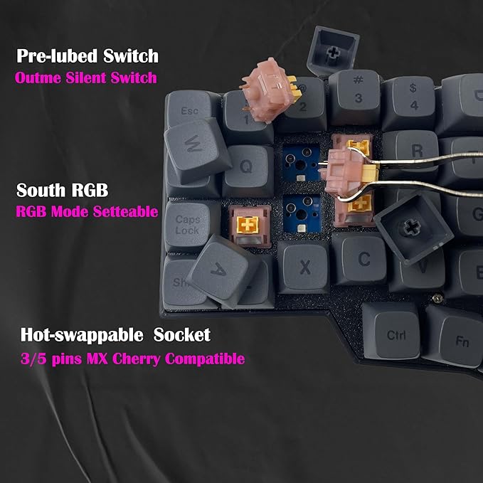 Wired Ergonomic Mechanical Keyboard,4x6 Corne Layout with knobs,60% Orthol inear Layout,Hot-swappable,RGB,Vial remapping Support,pre-lubed Linear switches (Silent Switch)