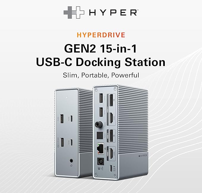 HyperDrive USB-C & Thunderbolt 4 GEN2 15-in-1 Docking Station for MacBook, iPad, PC - HDMI or DP, Up to 3 Extended Displays, High-Speed USB Data Transfer