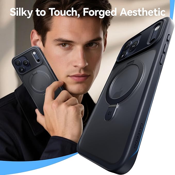 CASEKOO Ultra-Magnetic Stand for iPhone 17 Pro Max Case [Military Drop Protection] [Compatible with MagSafe] Shockproof Translucent Matte Slim Ring for iPhone 17 Pro Max Phone Case 6.9", Black