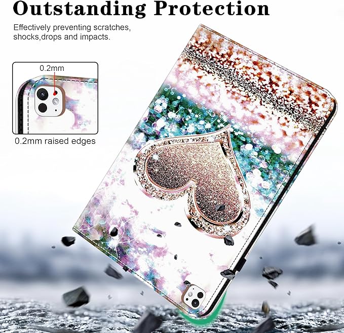 Case for iPad Pro 13 inch (M5/M4) 2025/2024, Premium Leather Folio Stand Protectors Cover with Auto Wake/Sleep, Pencil Holder, Hand Strap and Card Slots - Diamond Peach