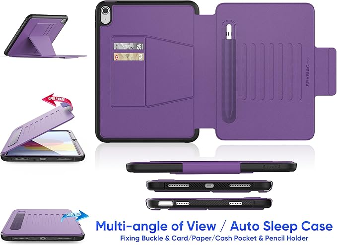 SEYMAC stock Case for iPad (A16) 11th/10th Generation 11''/10.9'', Strong Magnetic Auto Sleep Shockproof Case with Absorbing Multi-Angles Stand, Pen Holder, Card Slot (Purple)
