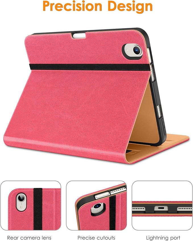 DTTO for iPad mini 7th (A17 Pro) 2024/iPad Mini 6th Generation Case 2021 8.3 Inch, Premium Leather Business Folio Stand Cover for Mini 7/6 with Pencil Holder-Multiple Viewing Angles, Watermelon red