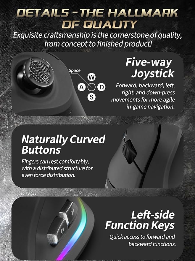 JOMAA Triple Mode Wireless Gaming Mouse - 24000 CPI, Bluetooth 5.0, 2.4GHz, Wired RGB Ergonomic Mouse with 12 Programmable Buttons for laptops, Desktop Computers, Tablets