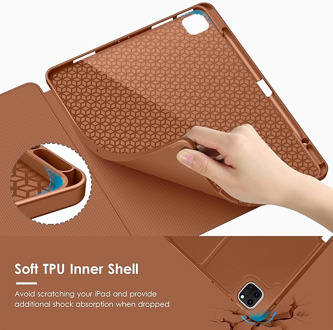 VIKESI Case for iPad Pro 12.9 6th / 5th / 4th / 3rd Generation Case 2022/2021/2020/2018,Multiple Angles Magnetic Stand Cover,Shockproof Soft Back,Pencil Holder,and Auto Sleep/Wake,Brown