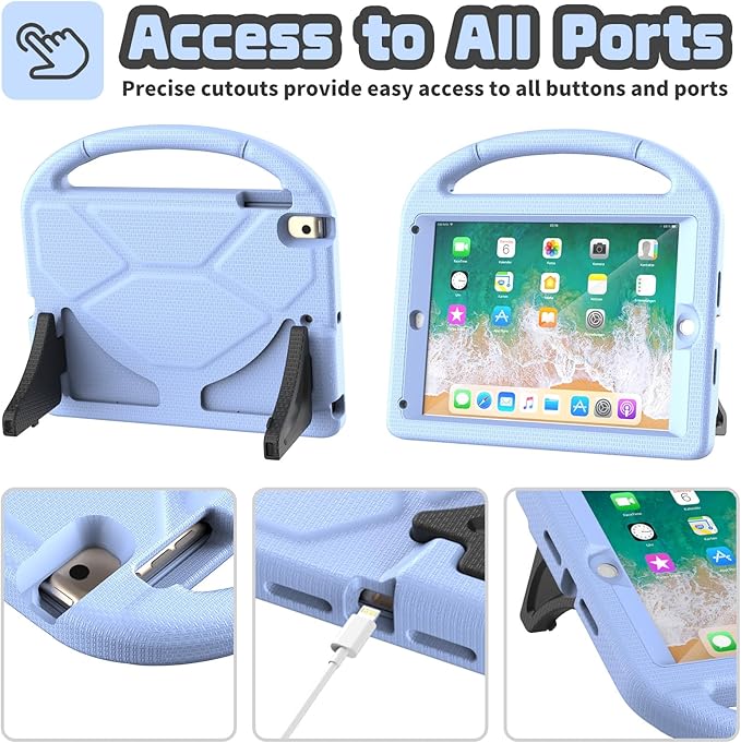 YIHE Shockproof Kids Case for iPad 6th/5th Generation (9.7 inch, 2018/2017), iPad Air 2/1 & Pro 9.7 | Durable Protective Cover with Built-in Screen Protector & Stable Stand, Light Blue